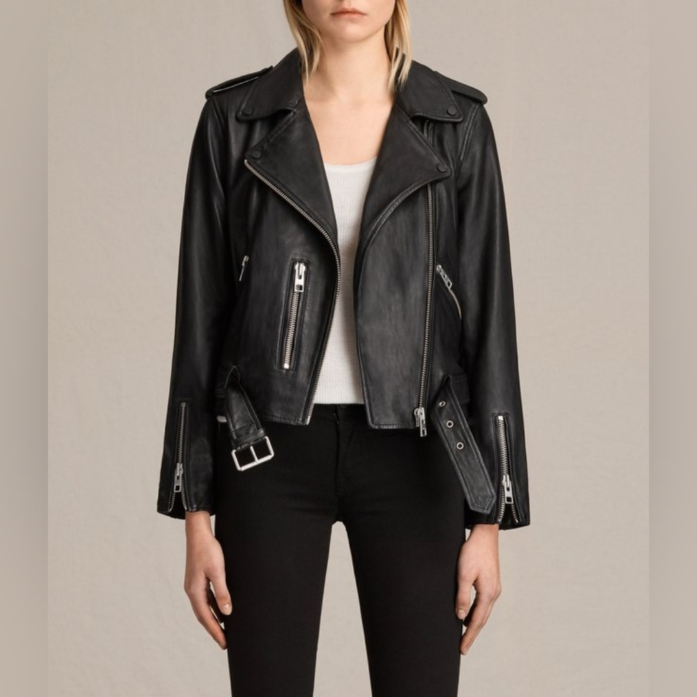 EUC All Saints Balfern Leather Moto Jacket Size 8 US $619